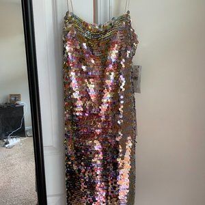 Aidan Mattox Sequin Mini Dress Green Gold